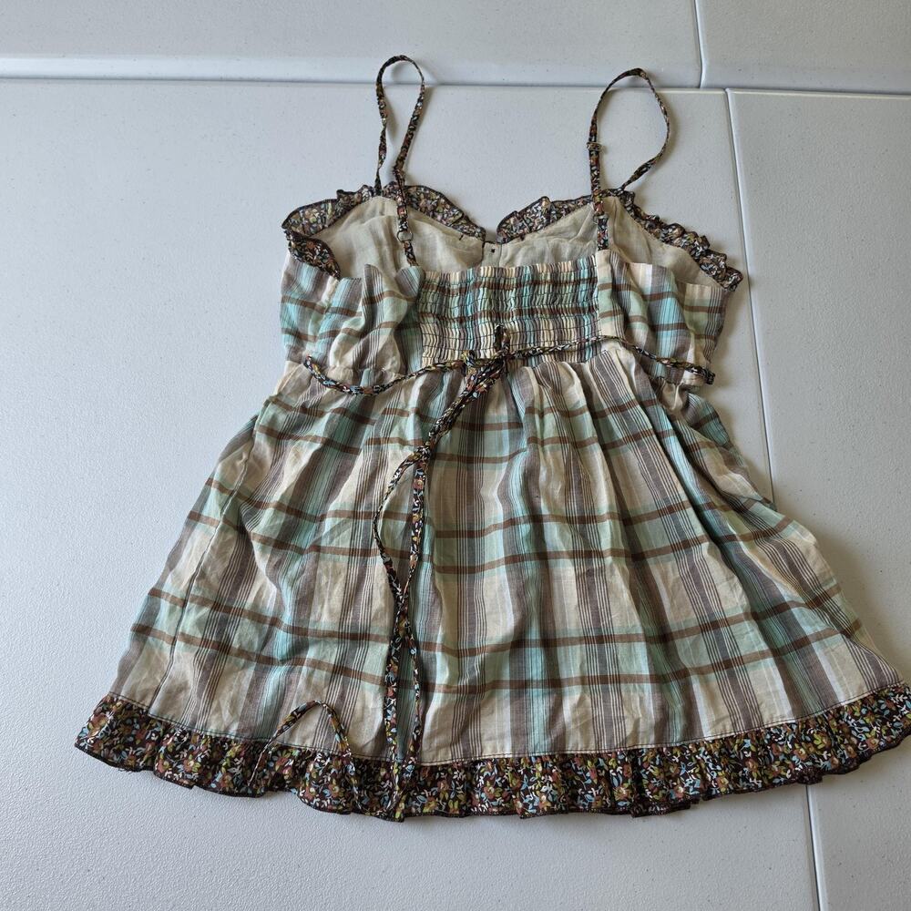 Y2K Mossimo Tank Top Small Multicolor Plaid Ruffle Babydoll Cami TVD Bella Swan - Picture 2 of 7
